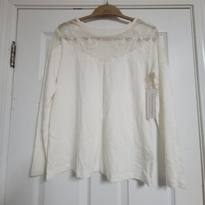 Soft Surroundings NWT HERAEA HENLEY IVORY Embroidered Long Sleeve Top.
